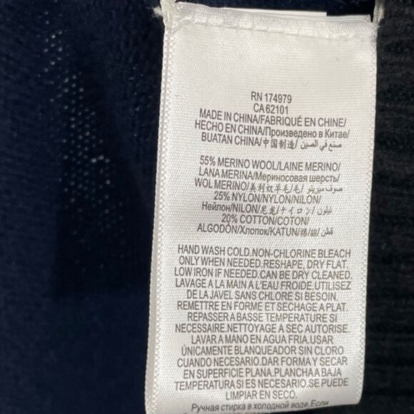 NWT‎ BCBGMaxAzria Merino Wool Black Blue High-Low Split Back Sweater Size XS - Picture 5 of 7